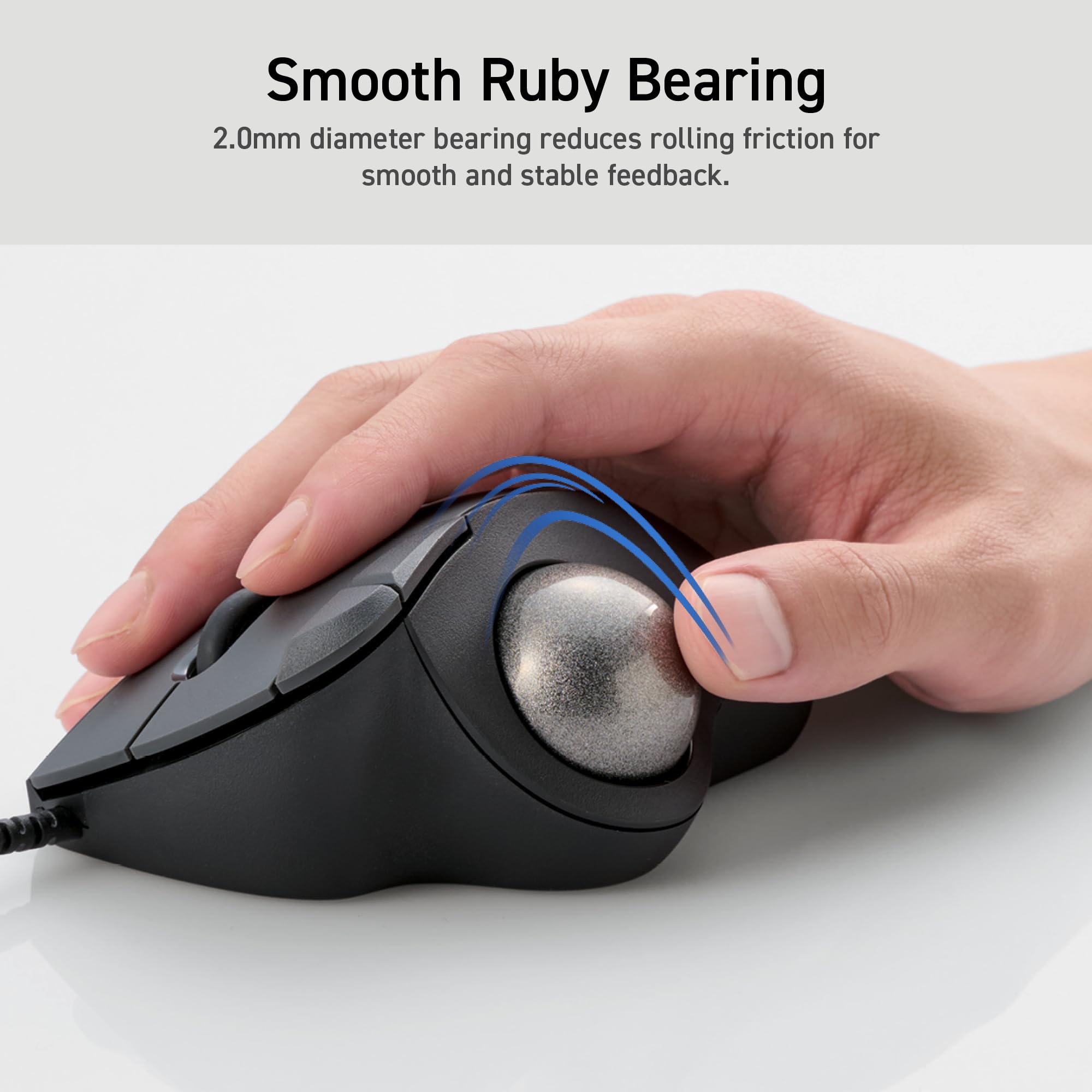ELECOM Trackball IST filaire USB-A au design ergonomique et confortable, suivi fluide avec roulement à billes rubis, boule de 36 mm, contrôle du pouce, compatible avec Windows, PC et Mac (M-IT10URWH)