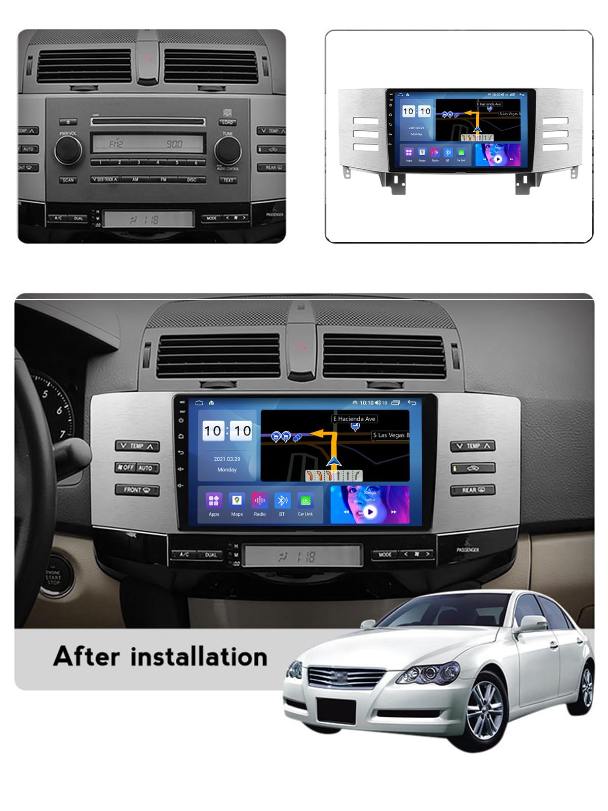 Android 14 Double Din samochodowe radio stereo do T-OYOTA MARK 2004-2009 nawigacja GPS nawigacja satelitarna 9-calowy multimedialny odtwarzacz wideo wbudowany DSP FM BT Wifi SWC 4G 5G Carplay Plug and