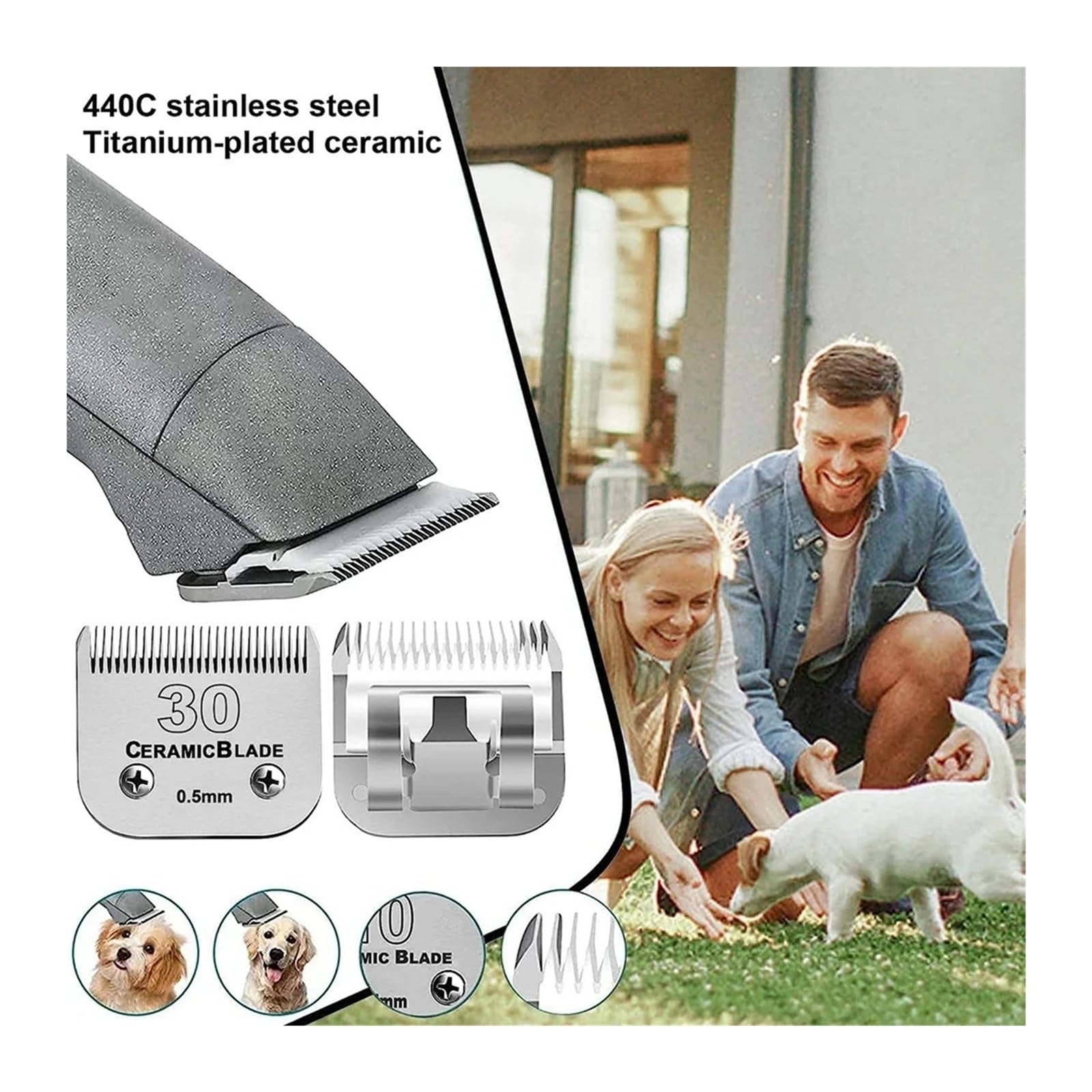 2Pack Detachable Dog Grooming Clipper Replacement Blades，Compatible For OSTER，Dog Clippers, Ceramic&Stainless Steel(2 pcs (9.5mm))