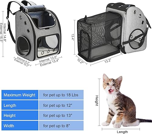 Miniatura 2 de Mochila expandible para gatos, perros y animales pequeños, transportador portátil de viaje para mascotas, diseño súper ventilado, aprobado por