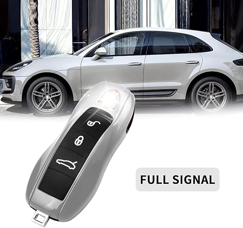 Miniatura 3 de QBUC Funda para llavero Porsche, 3 piezas pintadas compatibles con Porsche Cayenne Panamera Macan 911 Boxter Cayman (gris plateado)