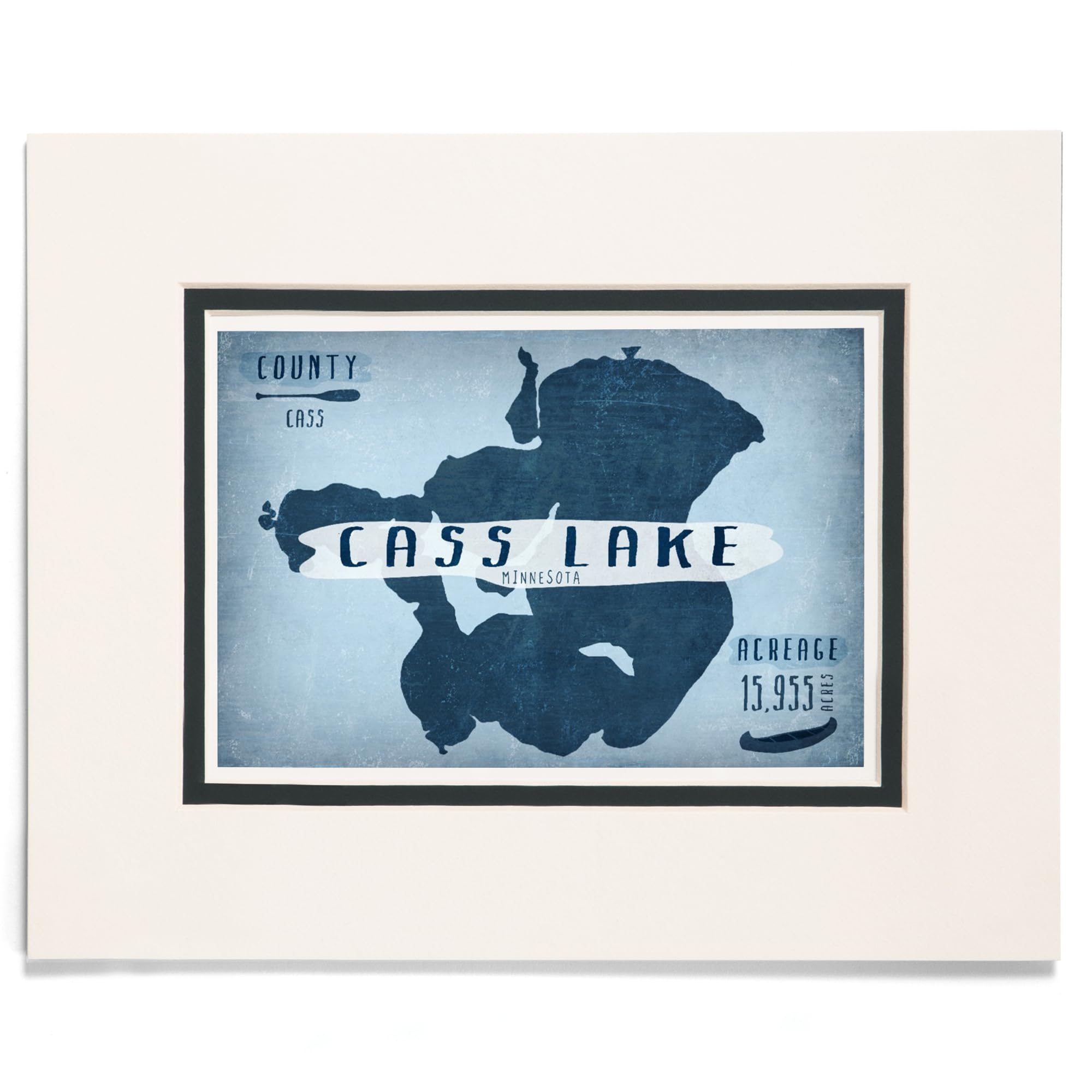 Lantern Press 8x10 Inch Matted Art Print Wall Decor, Cass Lake, Minnesota, Lake Essentials, Shape, Acreage and County