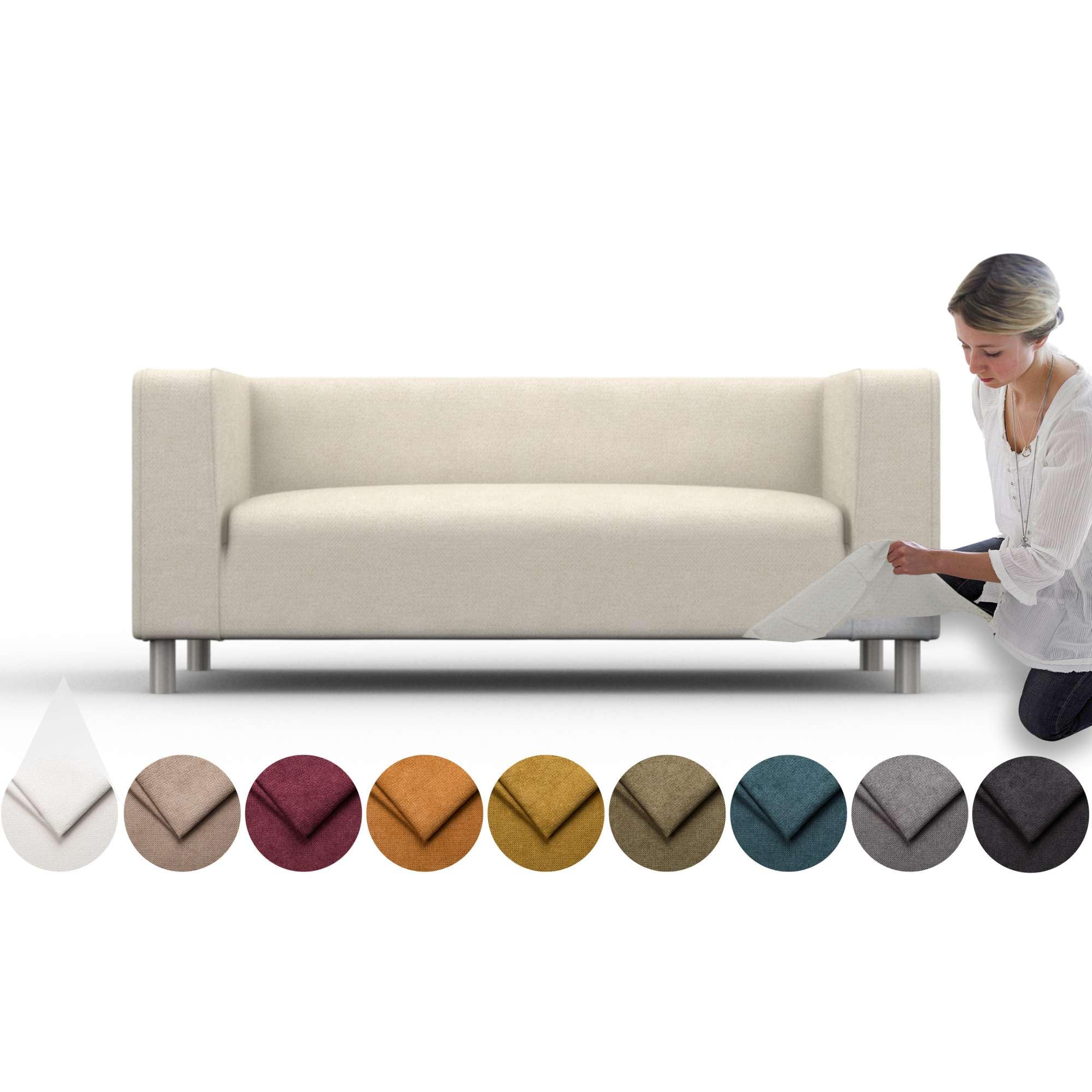Housse pour canapé Klippan 2 places couleur ivoire et motif couronne