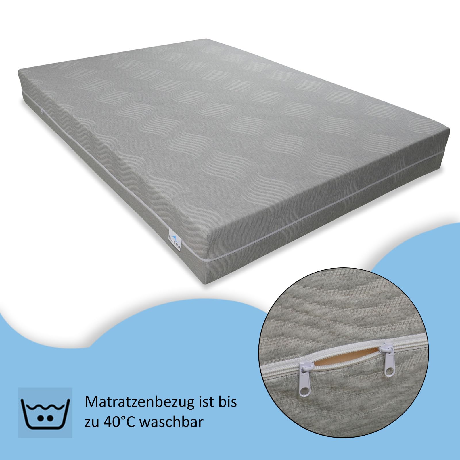 TULENA Viscose tijk met rits voor matras, 90x200 cm, Ecru, 15 cm, perfect geschikt, hypoallergeen, wasbaar, Öko-Tex gecertificeerd