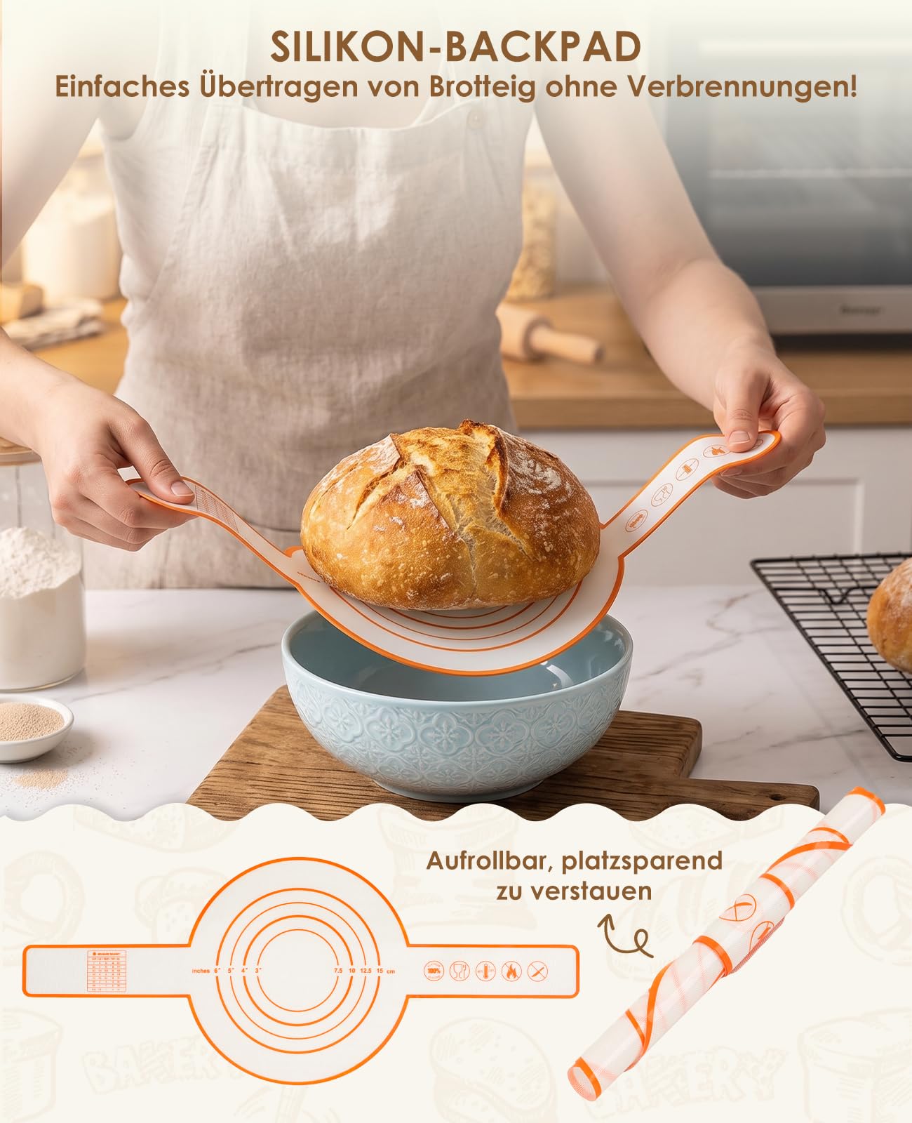 Sauerteig Starter Set, Gärkörbchen Rund und Oval zum Brot backen