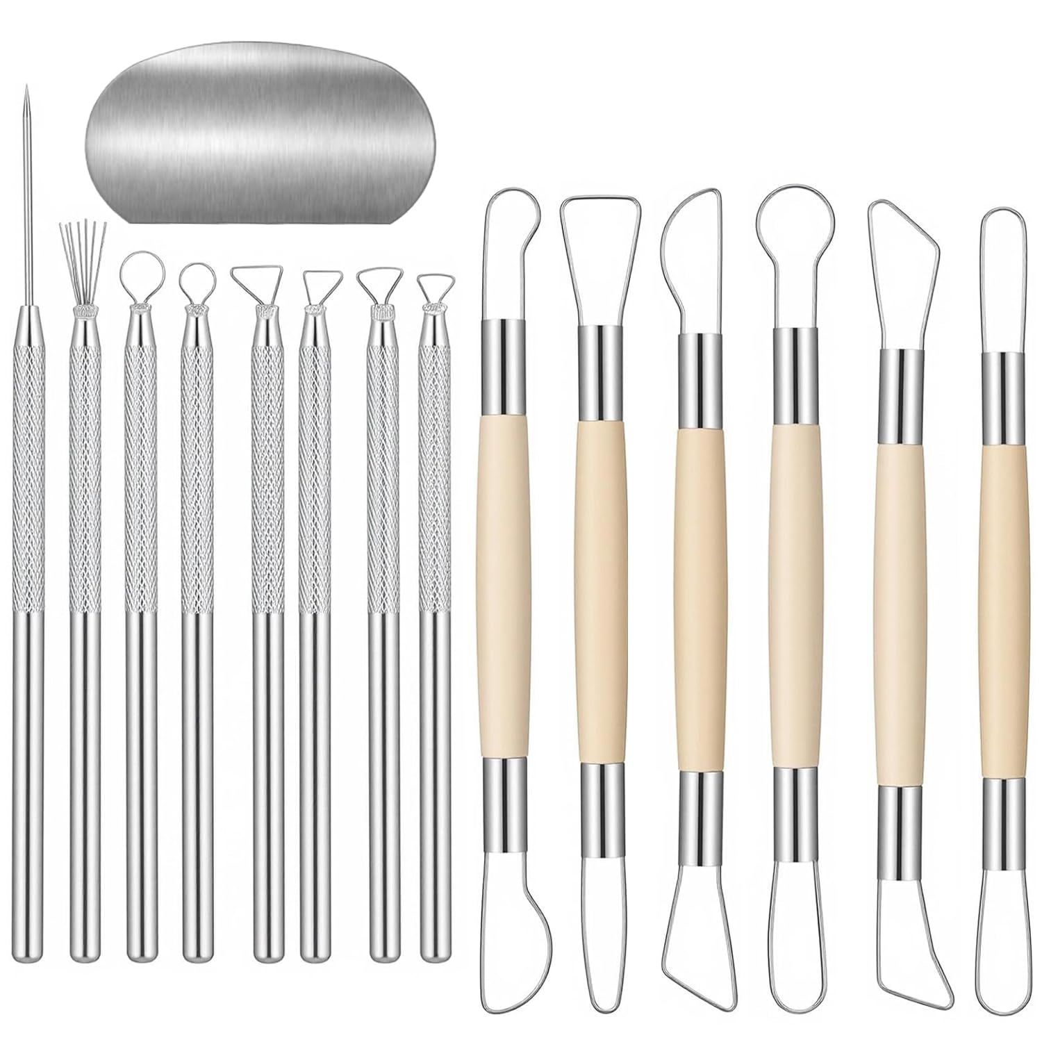 Pottery Tools, 15 Pcs Stainless Steel and Wood Clay Tools for Ceramic and Wax Carving Pottery Sculpting Texturing Modeling Carving