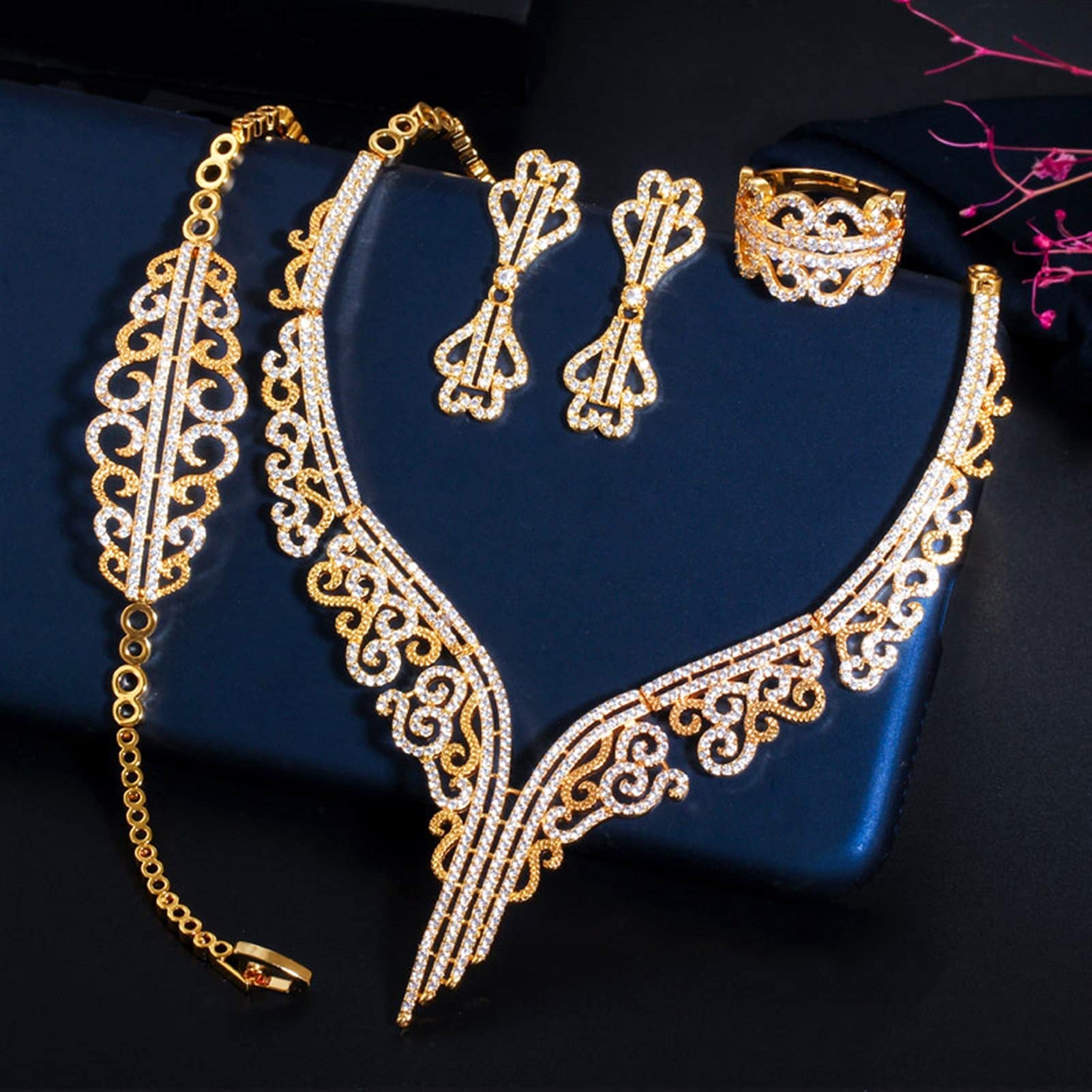 Schmuck, 4-teilig, Elegantes Zirkonia-Hochzeits-Brautschmuck-Set, Kostümzubehör