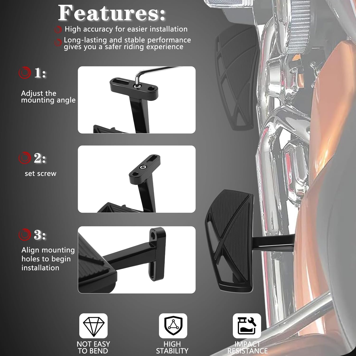 Passenger Floorboards with Mount Bracket Kits Motorcycle Floorboards Compatible with 1993-2025 Touring Road Glide Street Glide Road King（Black）