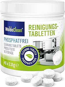 Pastillas de limpieza sin fosfatos para cafeteras - 45 tabletas para cafeteras superautomáticas Jura, Delonghi, Bosch, Siemens, Seaco0