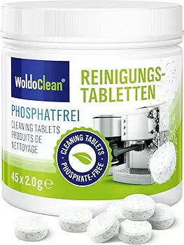 Pastillas de limpieza sin fosfatos para cafeteras - 45 tabletas para cafeteras superautomáticas Jura, Delonghi, Bosch, Siemens, Seaco