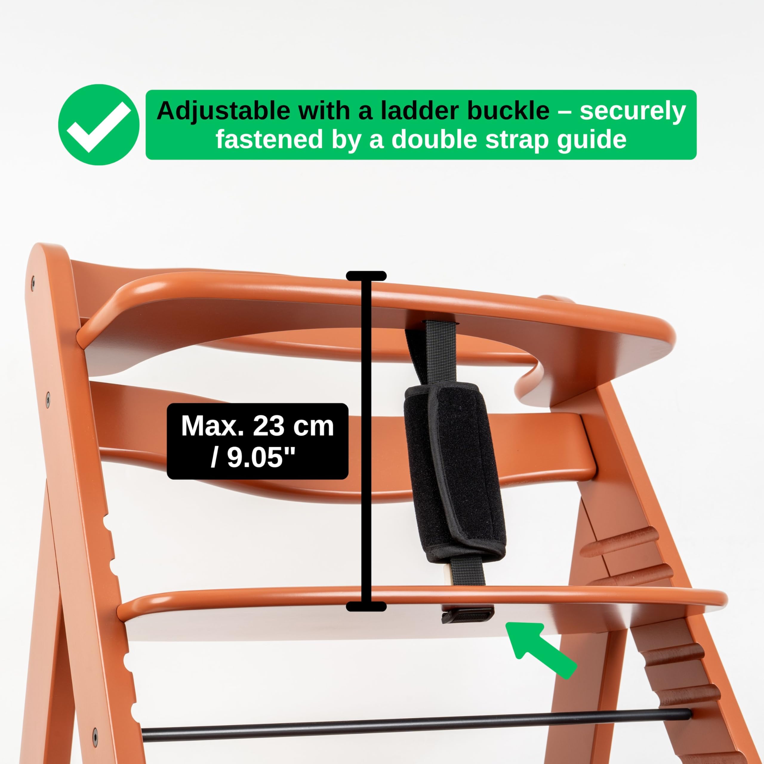 Cinghia inguinale con protezione per cintura per seggiolone, confezione da 2, in nero, cinghie per cintura compatibili con Hauck Alpha Beta, Stokke Tripp Trapp, roba e molti altri