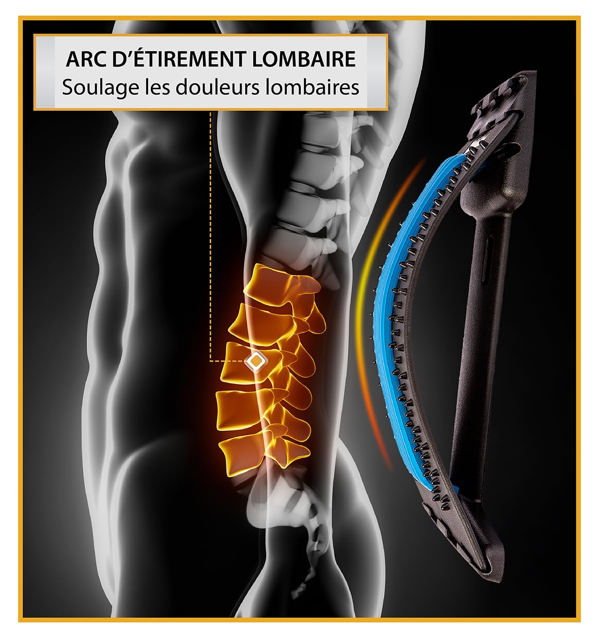 Inphysio® Appareil d'étirement Lombaire Back Stretching Support - Planche de Colonne Vertébrale - Masseur de Dos Lombaire - Correcteur de Posture - 94 Point d'Acupression - 3 Niveaux de Réglage