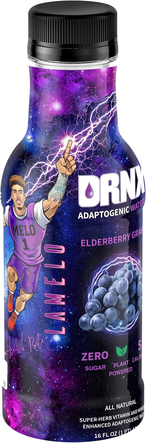 DRNX 12 Pack Adaptogenic Waters Complete Hydration Enhanced Beverage - Zero Sugar - 5 Calories - Super Herbs, B & D Vitamins, Antioxidants, Keto Friendly, All Natural (Elderberry Grape)