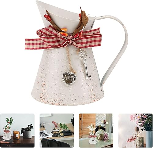 Miniatura 6 de Vaguelly Cubos de flores galvanizadas Jarrón francés rústico pequeño florero cubos de flores de metal floreros Bowknot Flores Jarrón Jarrón de