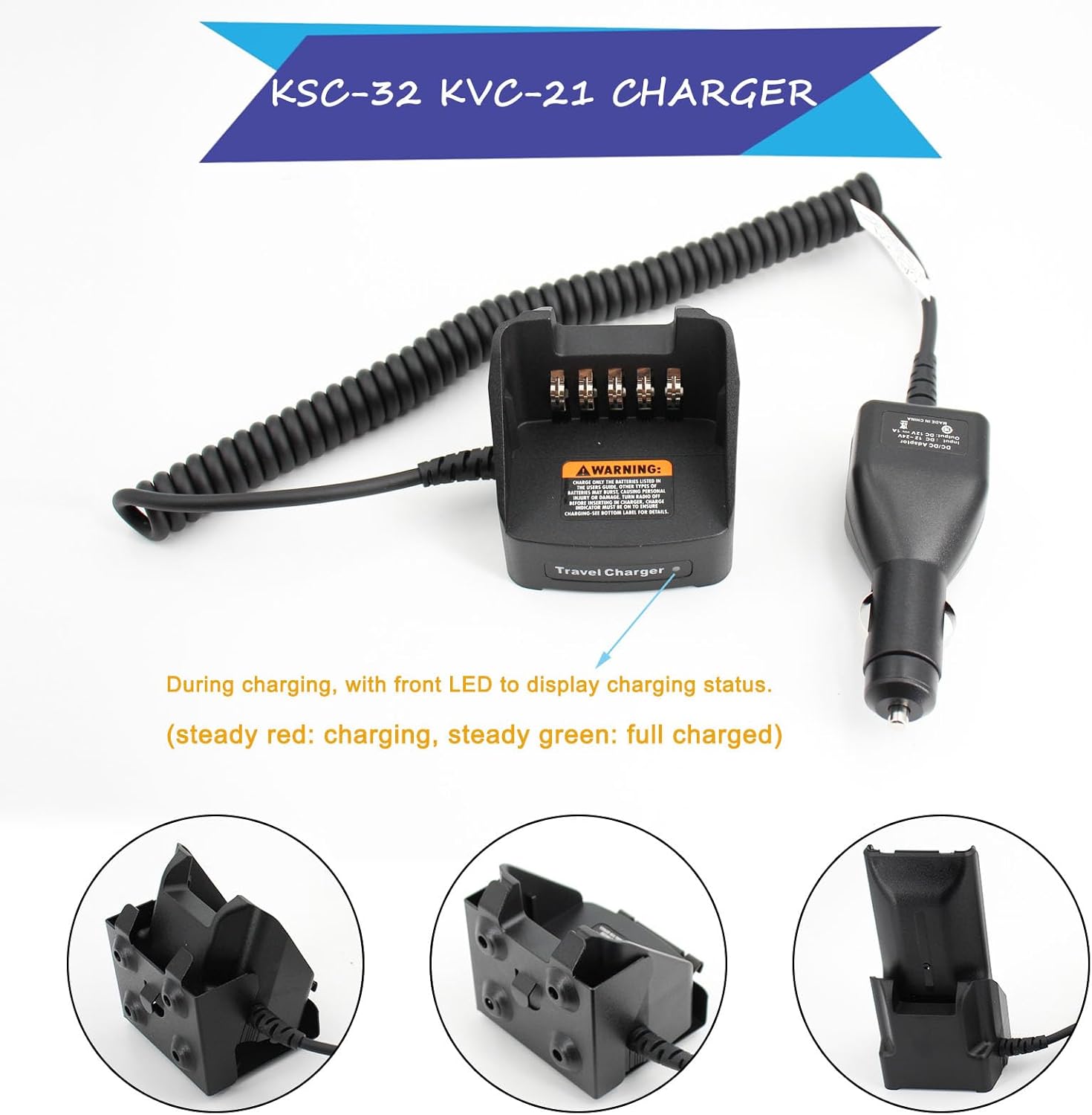 KVC-21 KSC-32 Travel Charger Fit for Radio TK-2180 TK-3180 TK-5210 TK-5310 TK-5220 TK-5320 NX-5200 NX-5300 NX-5400 NX-200 NX-300 NX-210 NX-410, KNB-33L KNB-48L Battery Car Charger