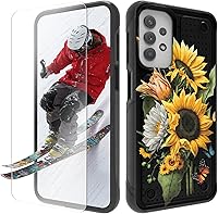 Vista 19 de Funda para Samsung Galaxy A13/A04/A04S/A23/A32 5G con protector de pantalla, parte trasera texturizada de policarbonato duro, diseño de flores