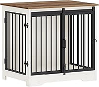 Vista 9 de Hzuaneri Mueble de jaula para perros de 27.2 pulgadas con puerta de granero, perrera resistente para interiores con 2 puertas, mesa auxiliar