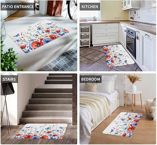 Vista 640 de Tapete de Feliz Navidad, tapete antideslizante para puerta delantera, baño, cocina, dormitorio, patio, entrada, 16 x 24 pulgadas, rojo, negro y verde