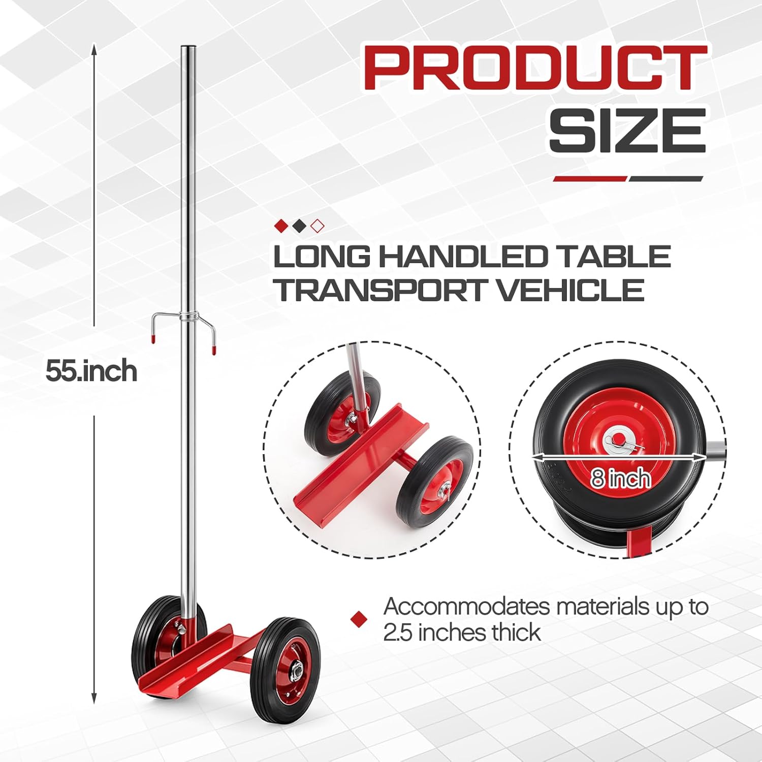 Panel Dolly Heavy Duty 1000LBs Capacity with Fixed Handle and 8" Solid Rubber Wheels for Mattress Mover Steel Panels Drywall Sheet Doors