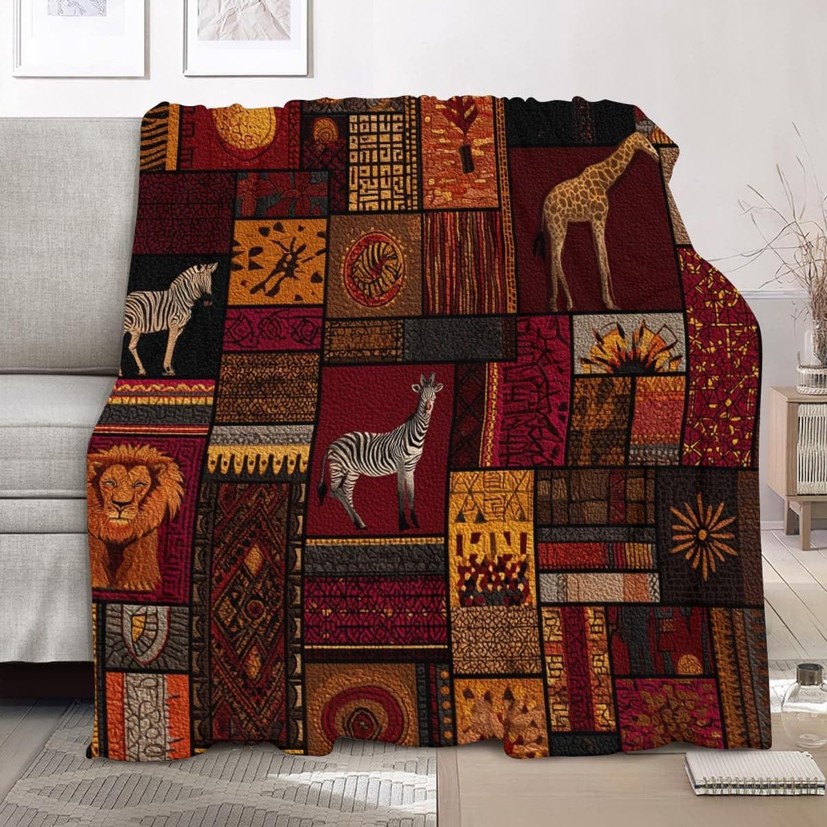 Jeté de canapé 180x220 cm couverture lit design tribal brun pour soirées cocooning