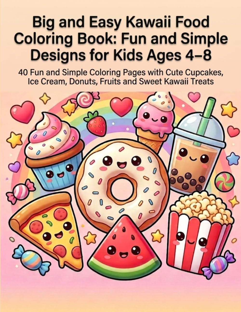 Big and Easy Kawaii Food Coloring Book for Kids Ages 4–8: 40 Fun and Simple Coloring Pages with Cute Cupcakes, Ice Cream, Donuts, Fruits and Sweet Kawaii Treats (Big and Easy Coloring Adventures)