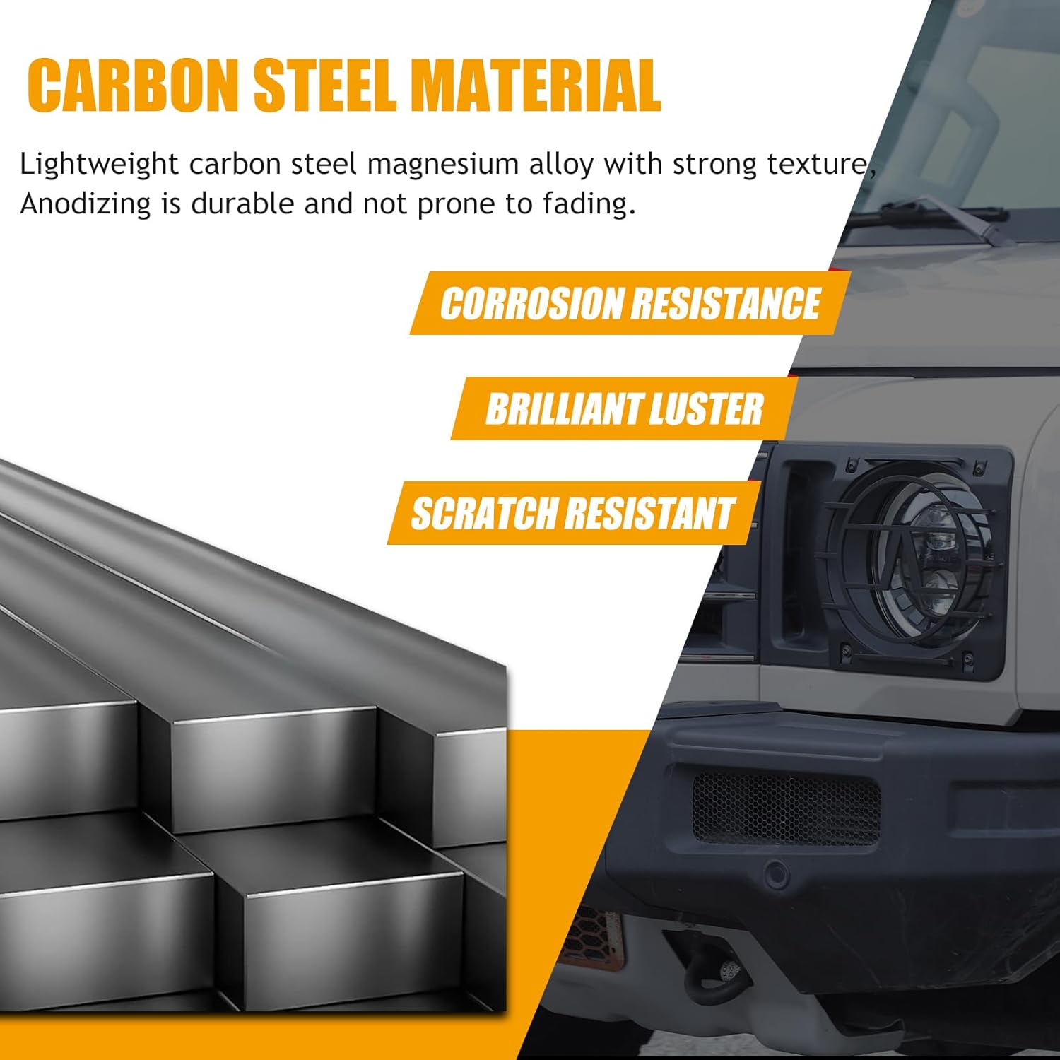 2PCS Car Headlight Cover Compatible with INEOS Grenadier 2022-2024+ Carbon Steel Headlight Protector Cover Headlights Cover Lamp Exterior Frame Protection Kit Car Exterior Accessories