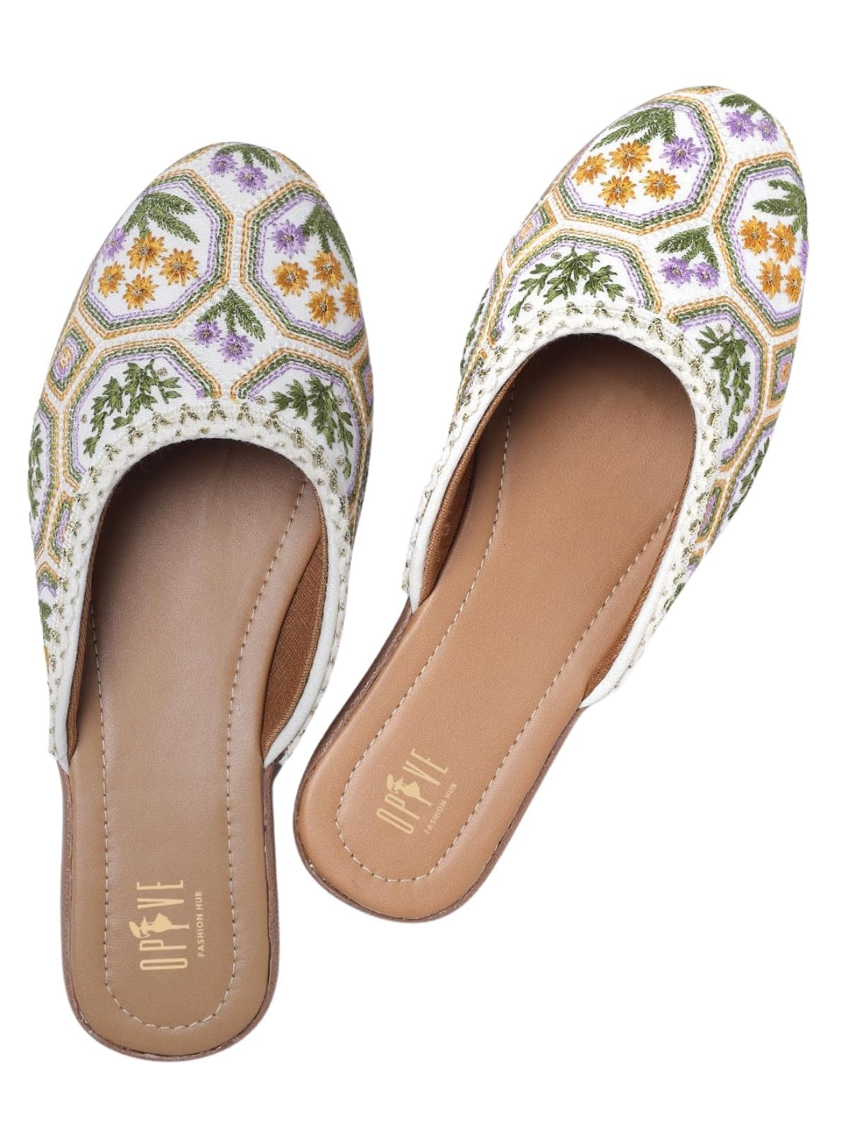 Sole PVC Embroidered Canvas Slip-On Bellies for Women and Girl's (Womens-Jutie) (Floral White, UK Footwear Size System, Adult, Women, Numeric, Medium, 9)-image-27