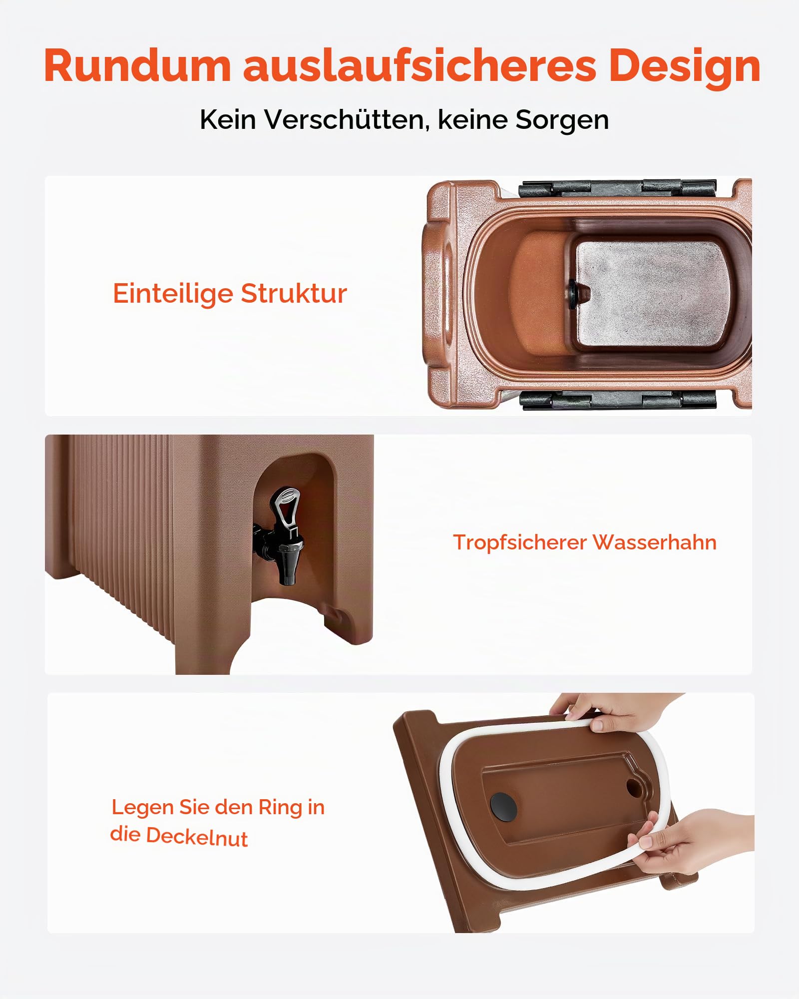 VEVOR isolierter Getränkespender 19 L Heiß- und Kaltgetränkespender mit Zapfhahn & Griff, lebensmittelechter Thermo-Getränkespender-Kühler für Tee Kaffee Wasser in Cafés und Restaurants, Braun