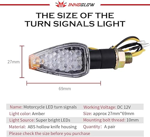 Miniatura 2 de INNOGLOW 2 focos LED direccionales, luces parpadeantes ámbar, aptas para motocicletas Choppers, Cruisers, Touring