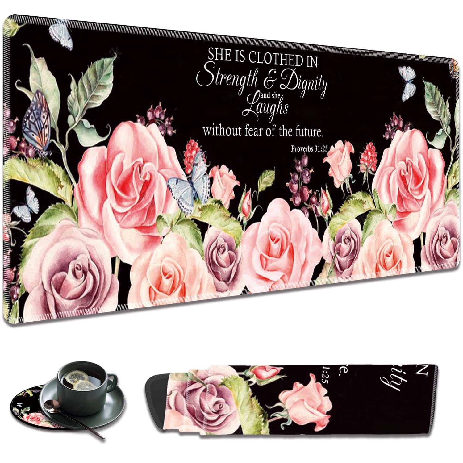 Large Gaming Mouse Pad Non-Slip Keyboard Pad Soft Extended Desk Mat Desktop Writing Pad (31.5"×11.8") Combined with Coasters, Home and Office Desktop