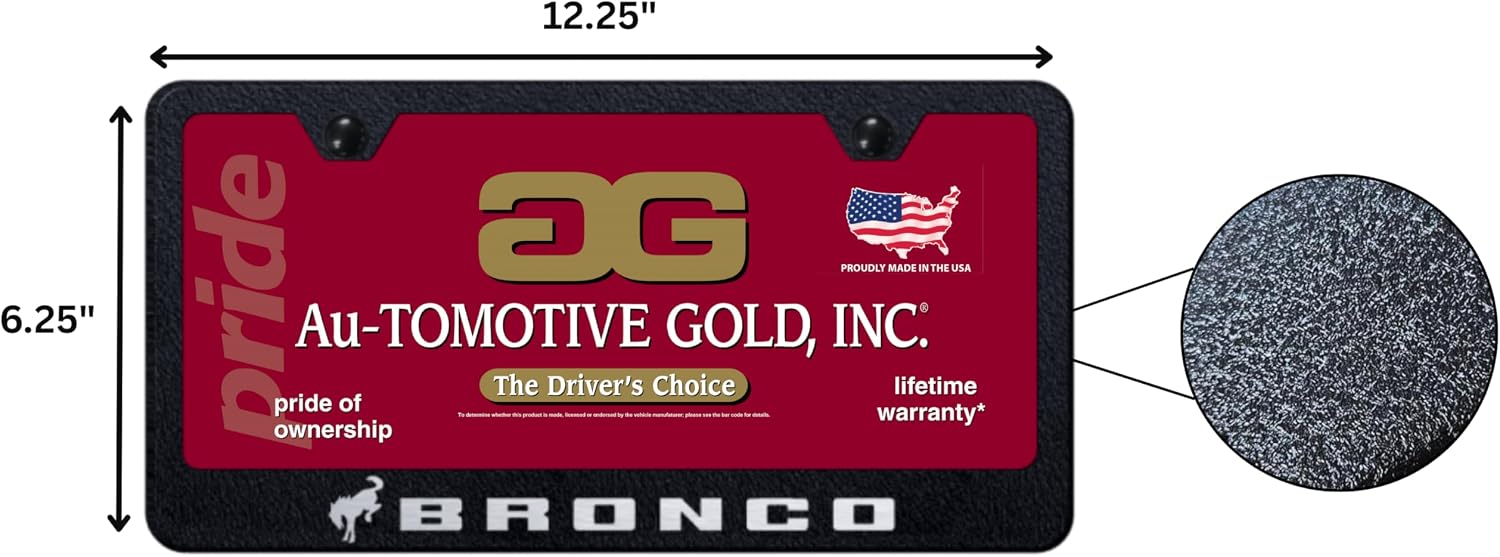 Au-TOMOTIVE GOLD, INC. Officially Licensed Laser Etched Stainless Steel License Plate Frame for Bronco (Rugged Black)