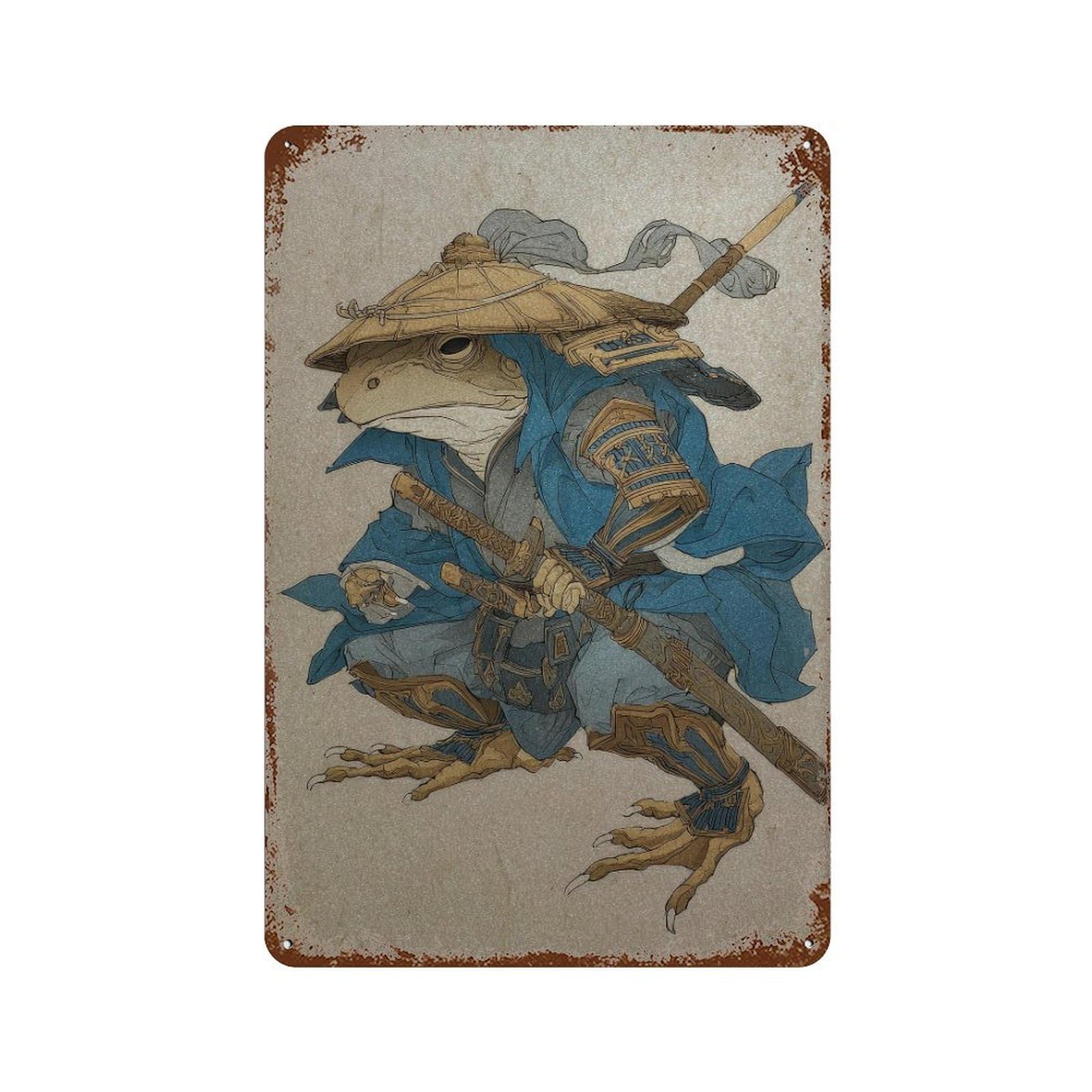 xiaoxiaoshen Samurai Frog. Japanese Illustration Fantasy Wall Decor Art Metal Tin Poster Modern Home Decor Art Home Bar Shop Decorations Vintage Sign 30x20cm
