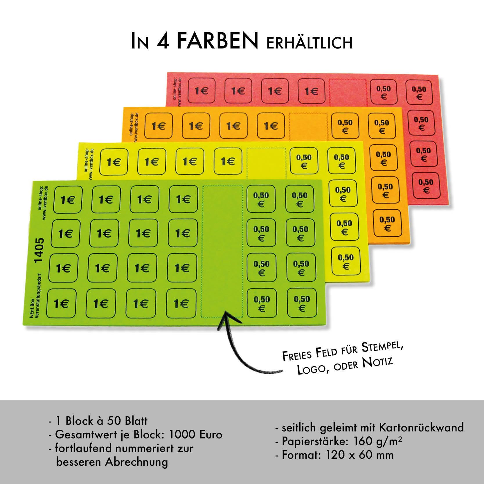 250 Blatt VERZEHRKARTEN | Abstreich-Wertmarken | 20,00 Euro Wert | 5 Blöcke à 50 Blatt | ORANGE