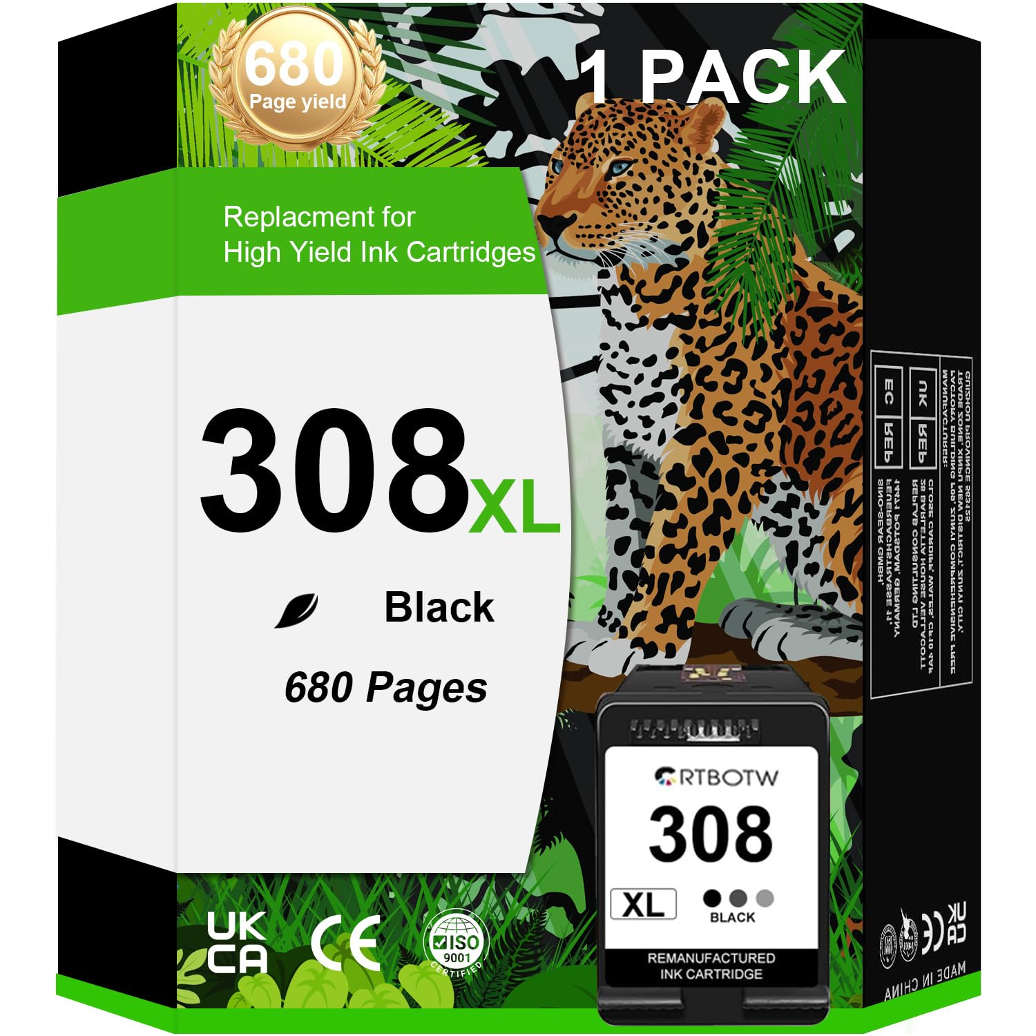 Compatible con los cartuchos de tinta HP 308XL, HP Envy 6110e, 6120e, 6122e, 6130, 6132e, 6532e (1 negro)