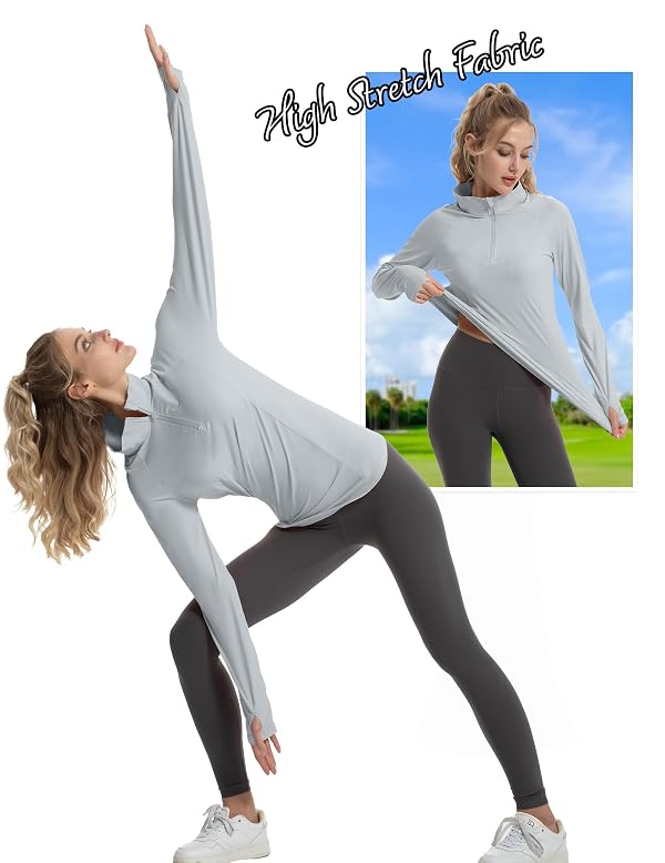 FKEEP Women's Sun Shirts Long Sleeve UPF 50+ UV Protection Top with Thumb Holes Quick Dry Lightweight for Golf Tennis Hiking (Light Grey, M) by FKEEP - Used condition - Image 4