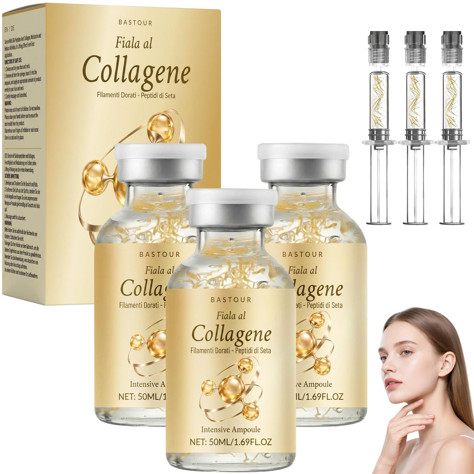 Siero Coreano Effetto Lifting dalla Prima Applicazione, Siero Con Peptidi Di Seta E Collagene, Microneedling Siero Viso Antirughe, Riduce le Linee Sottili, 50ML (3 Set)