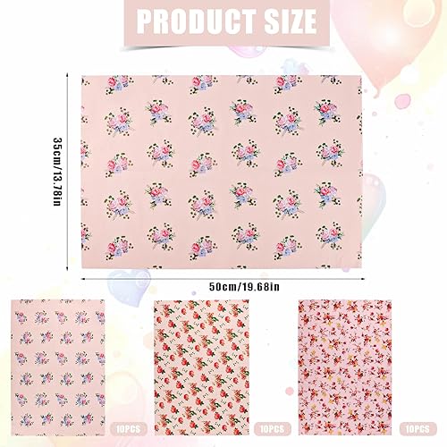 Miniatura 2 de 30 hojas de papel de seda de flores, 19.68 x 13.78 pulgadas, envoltura floral, 3 estilos, hojas de papel de regalo decorativas para Navidad, boda,