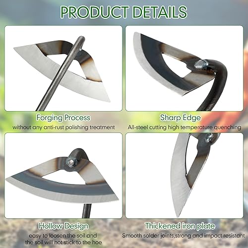 Miniatura 3 de Hanaive 8 azadas huecas endurecidas de acero para jardín, herramienta de azada de jardín para jardinería de verano, patio trasero, aflojamiento,