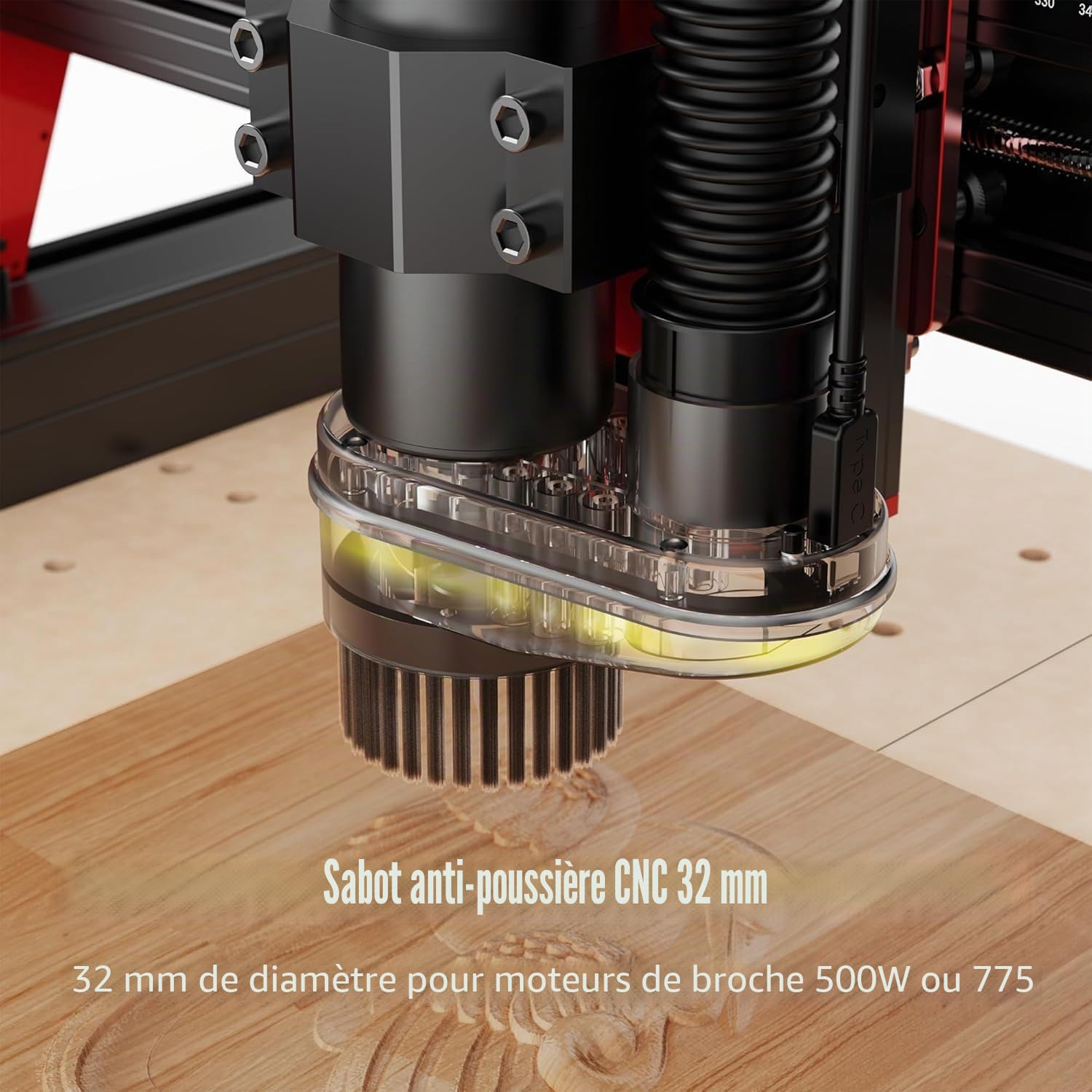 Twotrees Aspirateur de table pour coupe CNC et travail du bois, système de filtre à air et forte puissance d'aspiration 6000 Pa, grand aspirateur de 2,8 litres, compatible avec machine CNC TTC 450