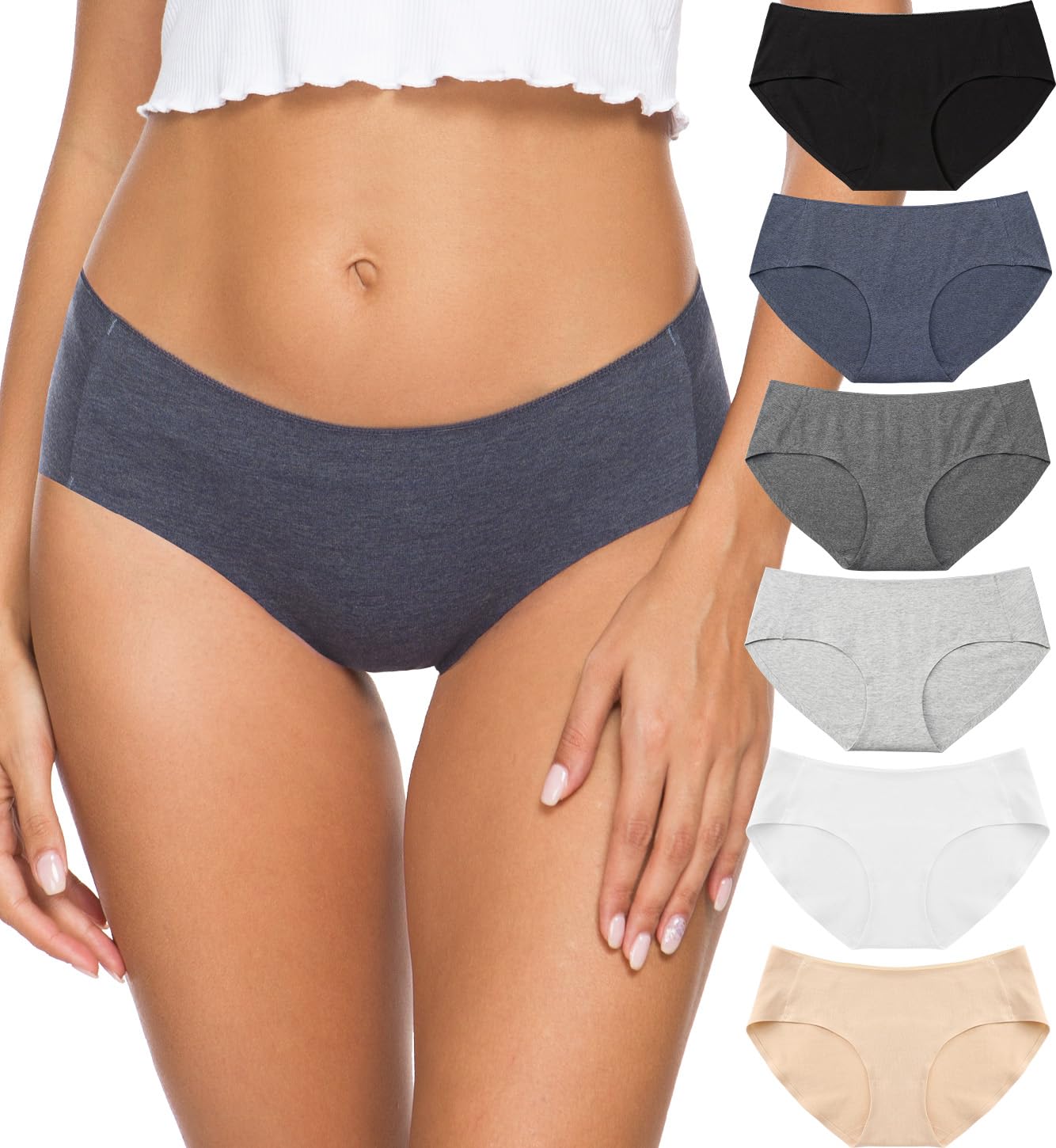 Altheanray Women's Blackwhiteblue Underwear Cotton Underwear For Seamless Hipster Bikini Briefs Panties 6 Pack（Uk-3028Xl-）