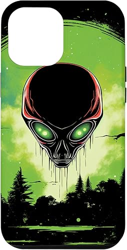 iPhone 14 Pro Max Cute Green Alien Head UFO Space Face  Alien Case