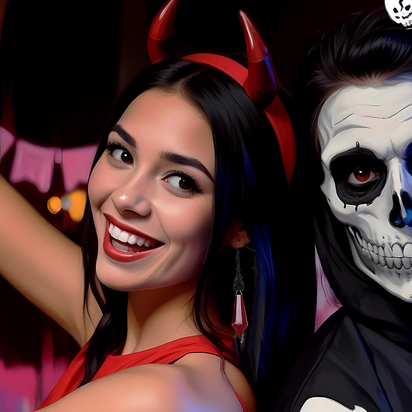 Sibba Gotycki nietoperz zwisające kolczyki 2 pary kryształowych klejnotów zwisające ciemny punk rock ćwieki halloweenowe wiszące kolczyki czerwone czarne kolczyki zwierzęce zdejmowane kolczyki do uszu