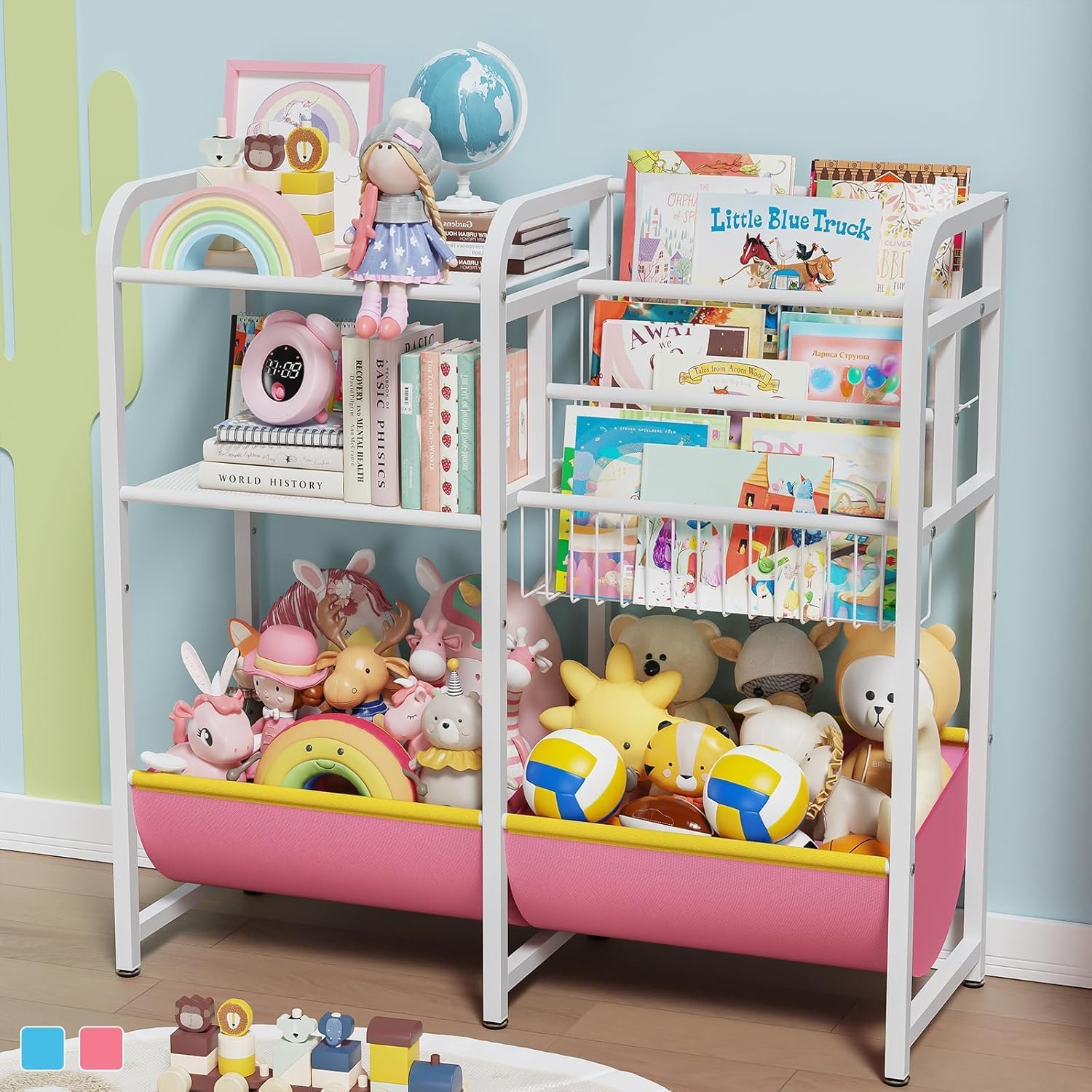 3 Tier Kids Bookshelf and Toy Storage, Toddler Bookshelf for Kids, Toddler Book Display Shelf Ideal for Playroom, Bedroom, Nursery (Pink)