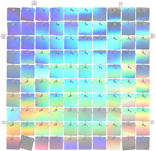 Miniatura 4 de LZBRDY Fondo de pared brillante de lentejuelas 12 paneles de lentejuelas iridiscentes con parte trasera transparente fácil de montar para eventos