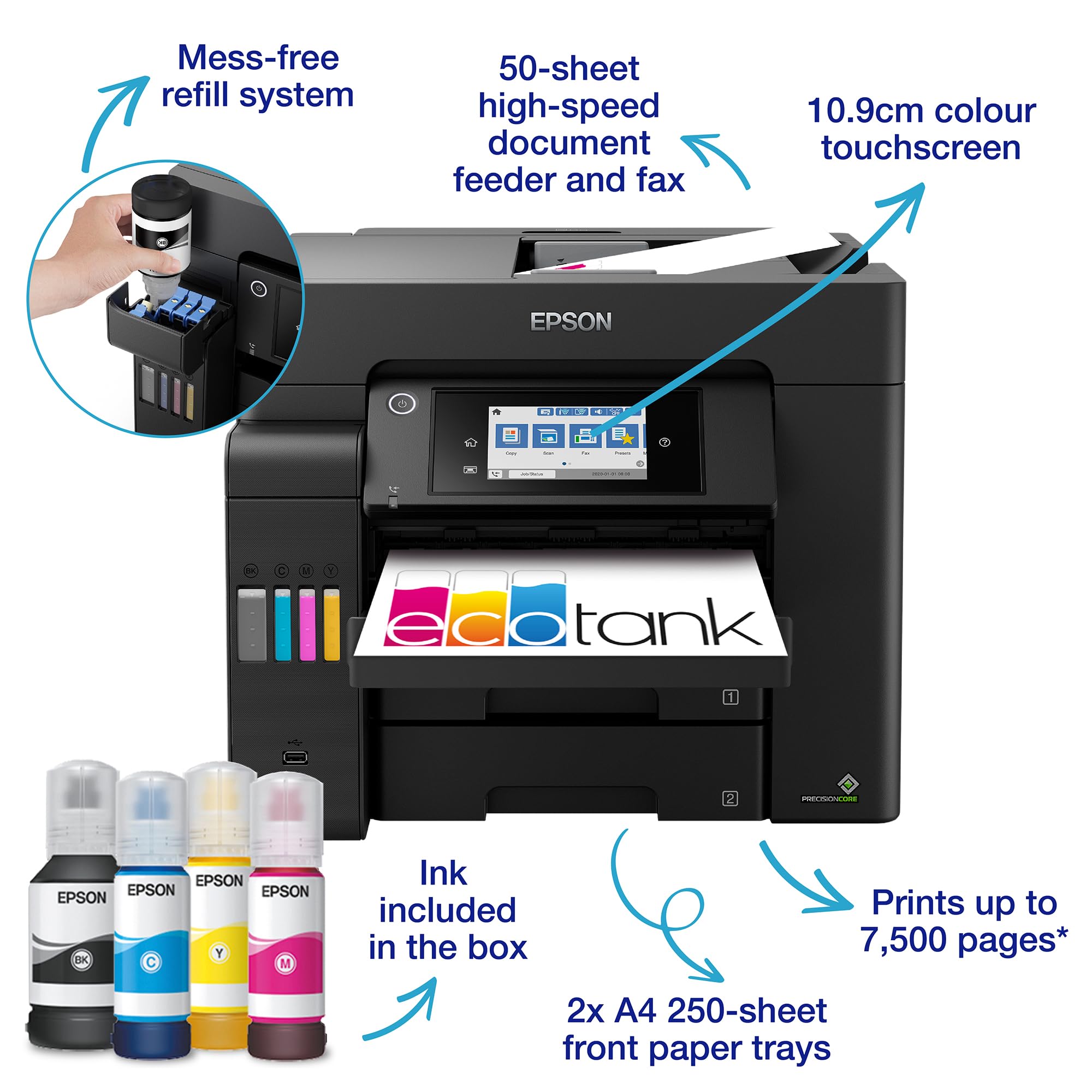 Epson Ecotank ET-5855 Ad Inchiostro A4 4800 X 2400 Dpi 25 Ppm WI-Fi (epson Ecotank ET-5855 Colour A4 Multifuncion Printer. Up To 25ppmipm. Print/copy