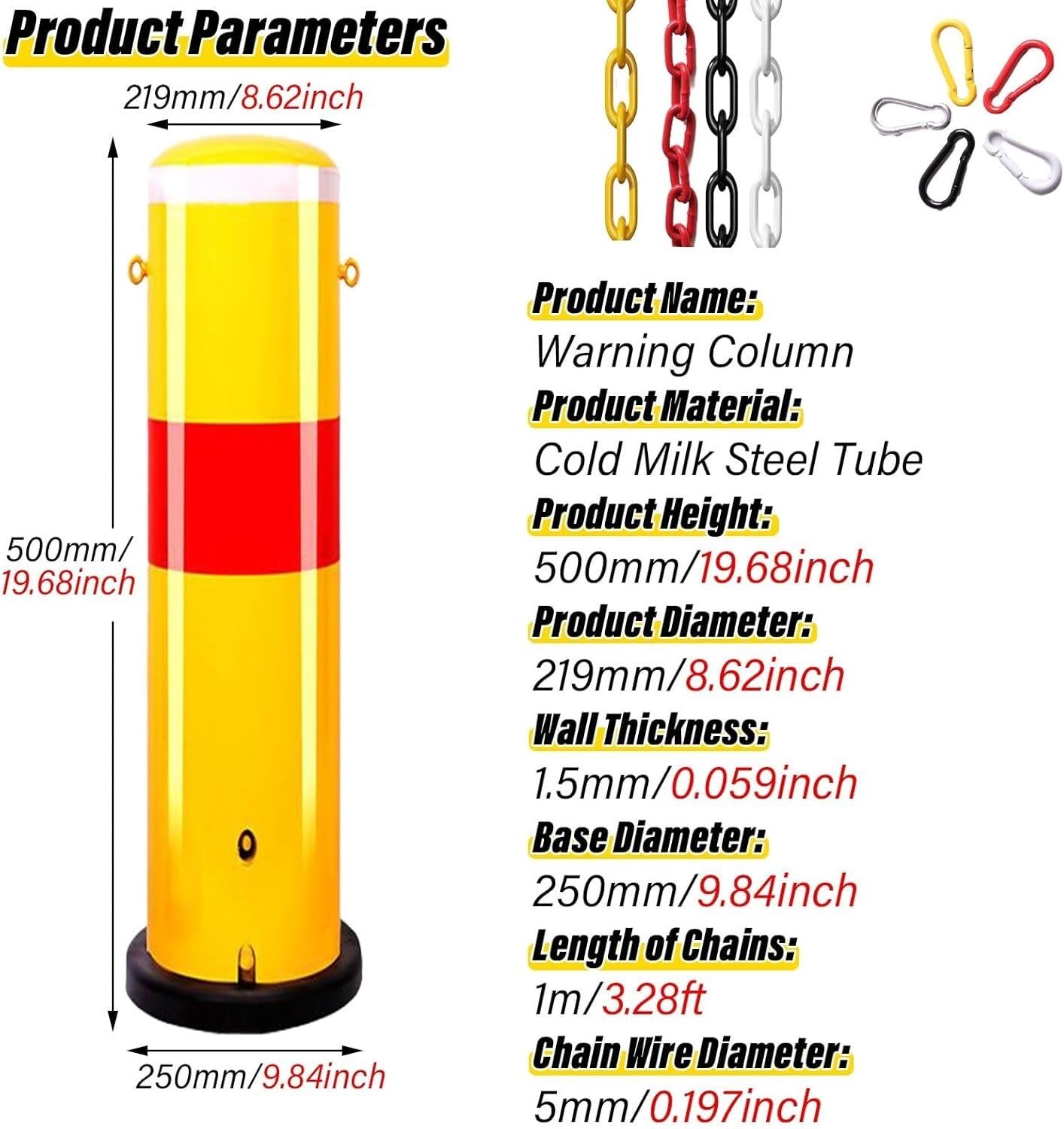 5 PCS Driveway Security Post Barrier Reflective Stripes Yellow Pipe Bollards Warning Column Road Barricade for Private Car Park Driveway Guard Saver Blocker