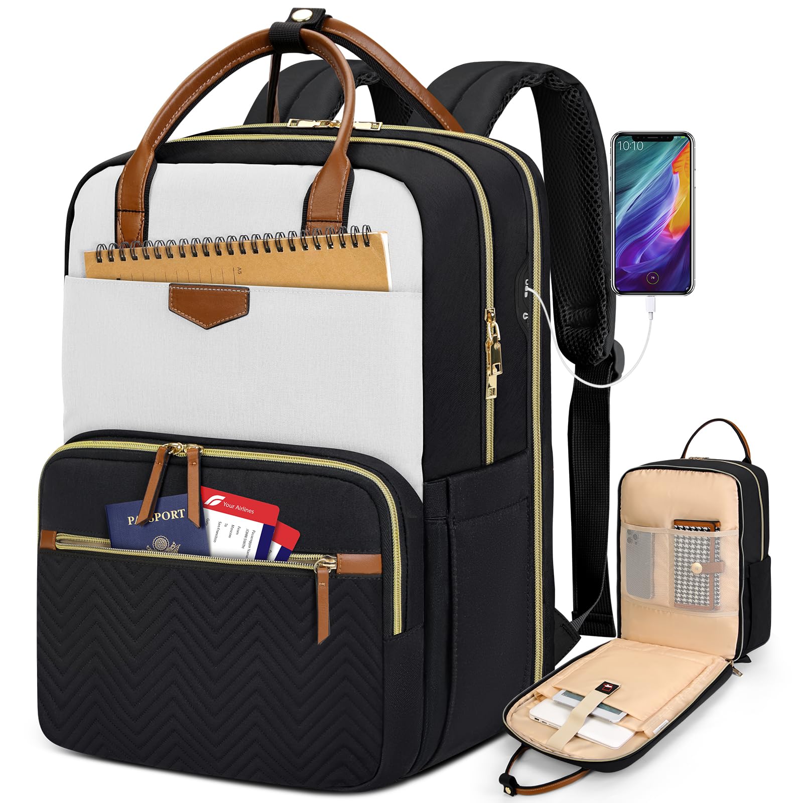 LIGHT FLIGHT Travel Laptop Backpack Women, Inch Laptop Backpack With  USB Charging Hole, Water Resistant College Bookbag, Black Computer  Backpacks