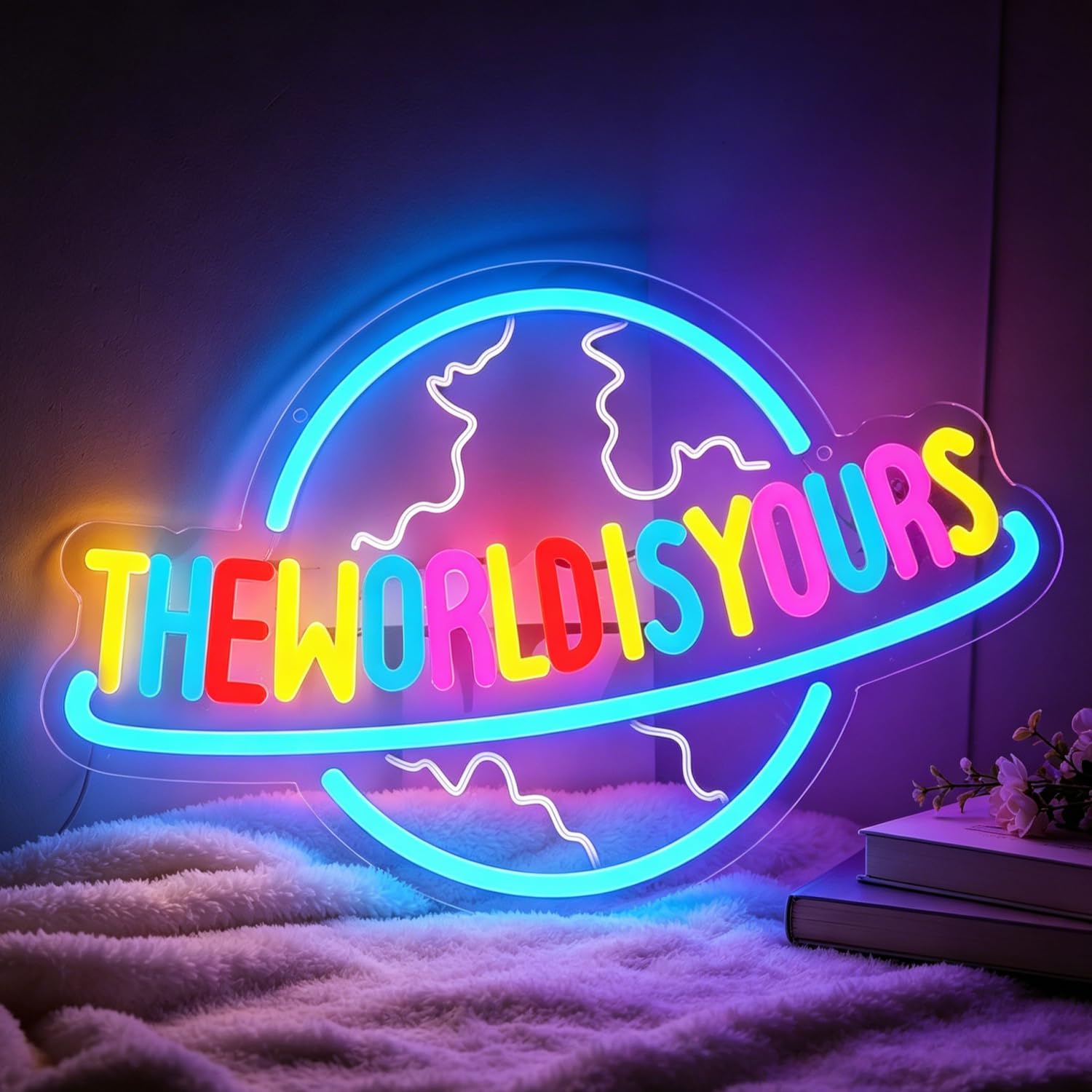 The World Is Yours Neon Sign LED Neon Light Lamp for Wall Decor Dimmable USB Powered Light Up Sign for Man Cave Home Bar Bistro Club Cafe Wedding Game Room Bedroom Birthday Graduation Party Gifts