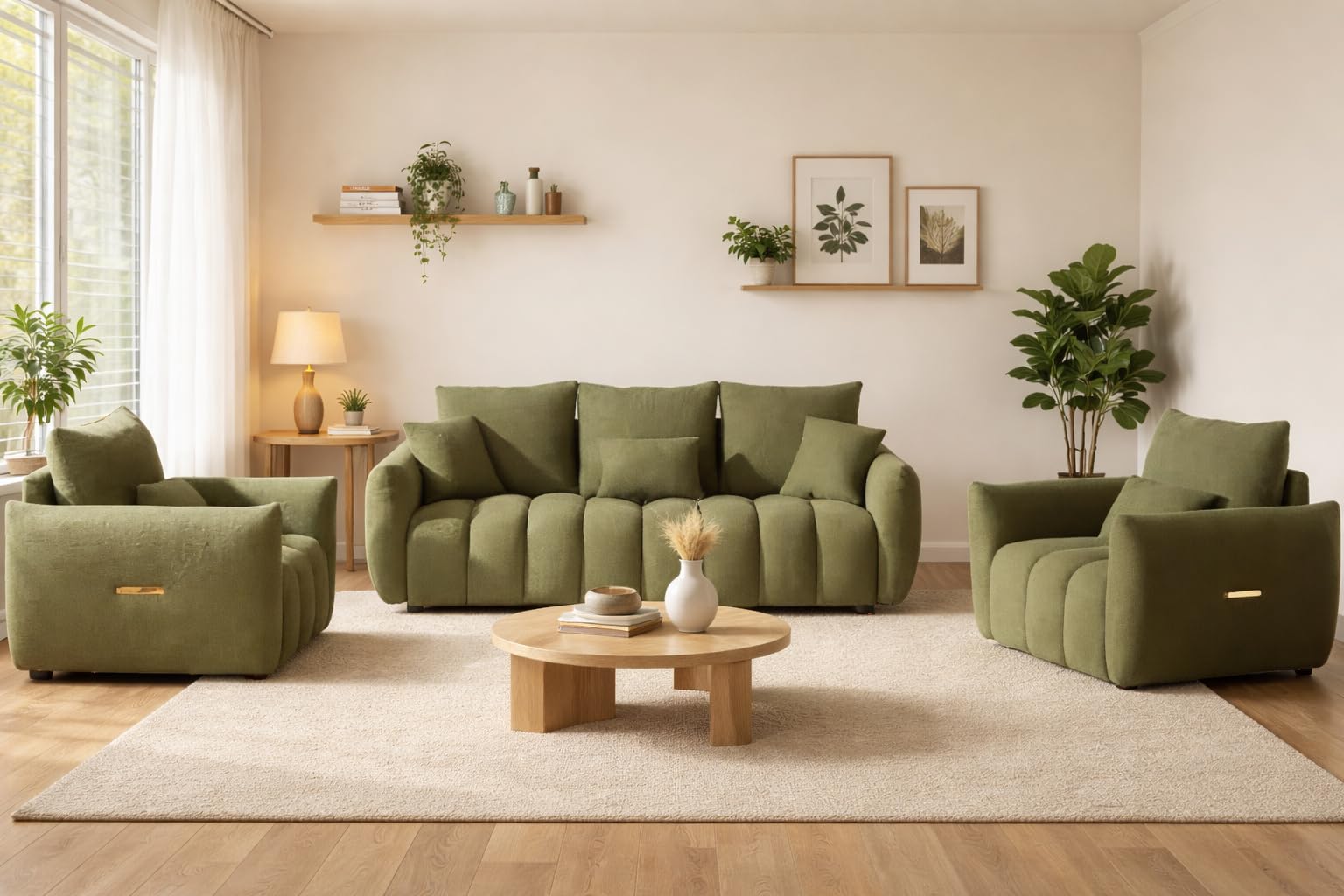 Velora Modern Velvet Bubble Cloud Sofa, Tufted Design Upholstered 3+1+1 Seater Sofa Set for Living Room, (Olive Colour) Premium Velvet Fabric Sofa-image-18
