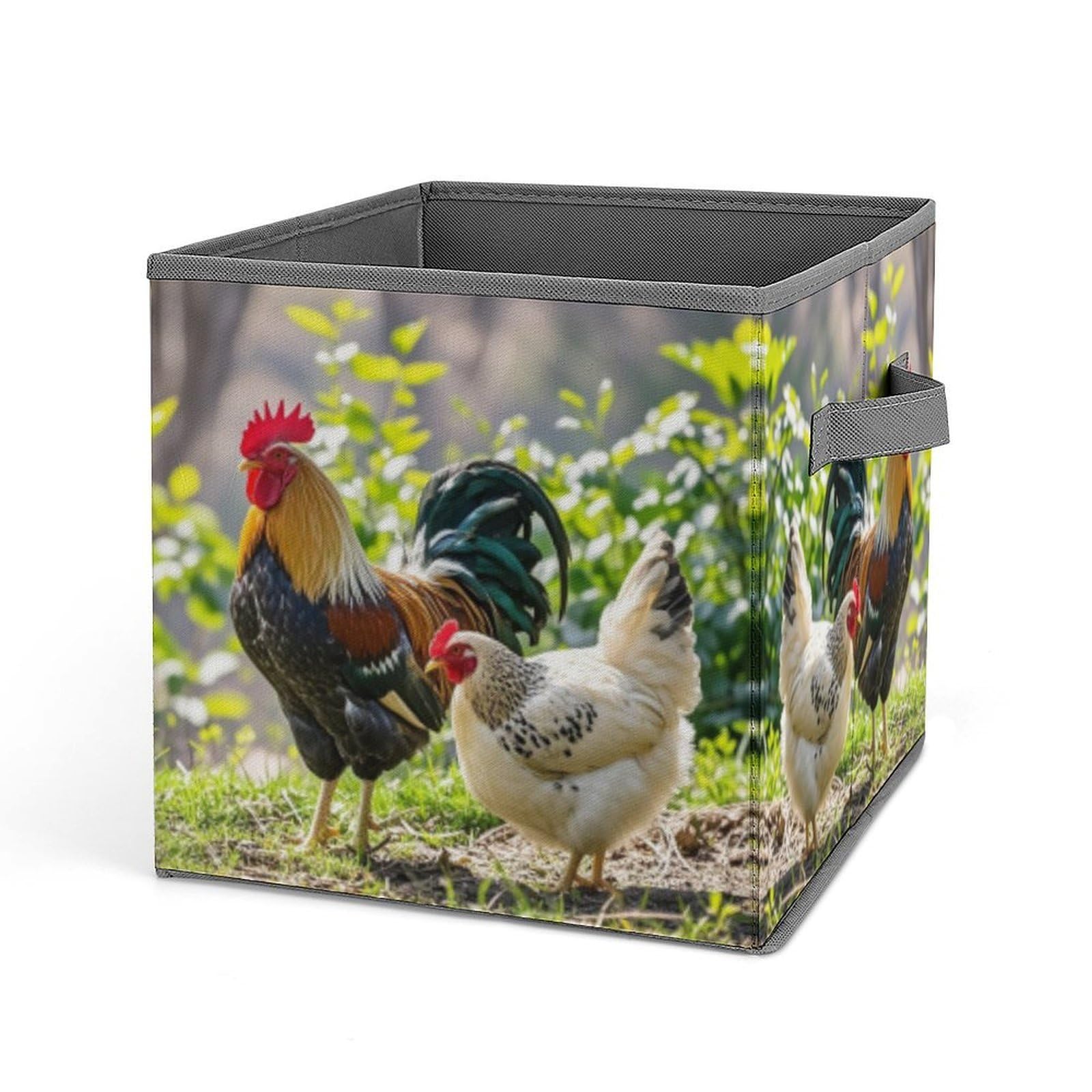 FekiLoot Rooster And Hen Folding Storage Bins with Handles Large Fabric Storage Cube Storage Organizer Heavy Duty Closet Organizer Sturdy Collapsible Bin Foldable Baskets